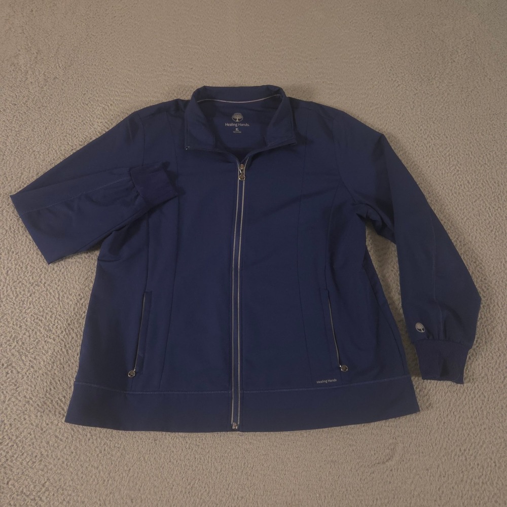 Healing Hands Jacket Womens XL Navy Carly Recycled Stretch Zip Scrub Warm Up